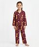 House of Raavi Cotton Woven Full Sleeves Giraffe & Space Theme Printed Coordinating Shirt & Pajama Night Suit - Maroon