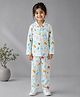House of Raavi Satin Woven Full Sleeves Sea Life Printed Coordinating Shirt & Pajama Night Suit - Sea Blue