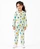 House of Raavi Satin Woven Full Sleeves Animals Printed Coordinating Shirt & Pajama Night Suit - Mint Green