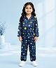 House of Raavi Satin Woven Full Sleeves Stars Printed Coordinating Shirt & Pajama Night Suit - Navy Blue