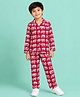 House of Raavi Cotton Woven Full Sleeves Elephant Motif Printed Coordinating Shirt & Pajama Night Suit - Red
