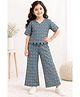 House of Raavi Cotton Woven Half Sleeves Floral Motif Printed Coordinating Top & Trousers Set - Blue