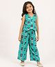 House of Raavi Cotton Woven Sleeveless Floral Printed Coordinating Waistcoat Style Top & Pants Set - Blue