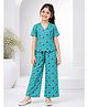House of Raavi Cotton Woven Half Sleeves Floral Printed Coordinating Top & Pants Set - Blue
