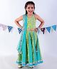 Lil' Drama Cotton Knit Sleeveless Floral Printed Lace Embellished Choli & Lehenga With Dupatta Set - Green