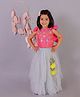 Lil' Drama Knit Sleeveless Floral Embroidered Choli & Lehenga Set - Pink & Grey
