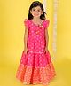 Lil' Drama Knit Frill Sleeves Bandhani Printed Lace Embellished Dress - Pink