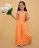 Lil' Drama Cotton Knit Sleeveless Ethnic Motifs Foil Printed & Lace Embellished Jumpsuit - Orange