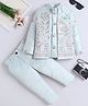 Fourfolds Woven Solid Sherwani & Pants With Full Sleeves Floral Embroidered Sequins Embellished Jacket Set - Blue