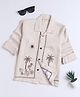 Fourfolds Cotton Blend Woven Full Sleeves Palm Trees & Flamingo Embroidered Shirt - Beige