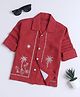 Fourfolds Cotton Blend Woven Full Sleeves Palm Trees & Flamingo Embroidered Shirt - Red