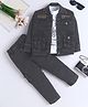 Fourfolds Cotton Blend Woven Full Sleeves Typography Embroidered Jacket & Pants With Tee Set - Black