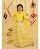 Junitos Cotton Woven Three Fourth Sleeves Floral Printed Lehenga Choli With Dupatta - Yellow