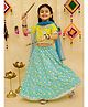 Junitos Cotton Woven Three Fourth Sleeves Floral Printed Lehenga Choli With Dupatta - Blue