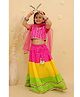 Junitos Cotton Woven Half Sleeves Bandhani Printed & Lace Embellished Lehenga Choli With Dupatta & Dandiya Set - Pink