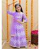 Junitos Cotton Woven Three Fourth Sleeves Chevron Printed & Lace Embellished Lehenga Choli Dupatta Set With Dandiya - Purple