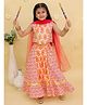 Junitos Cotton Woven Sleeveless Floral Printed Coordinating Lehenga Choli Dupatta With Dandiya - Orange