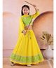 Junitos Cotton Woven Three Foruth Sleeves Floral Printed Lehenga Choli Dupatta With Dandiya - Yellow