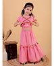 Junitos Cotton Woven Sleeveless Pom Pom Embellished Lehenga Choli Set With Dandiya - Pink