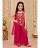 Tiny Kingdom Organza Woven Sleeveless Floral Embroidered & Beads Embellished Top & Palazzo With Dupatta Set - Pink