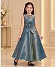 Tiny Kingdom Satin Woven Sleeveless Beads Embellished Floral Applique Detailed Gown - Blue
