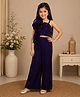 Tiny Kingdom Organza Woven Sleeveless Floral Applique Detailed & Embroidered Top & Palazzo Set - Purple