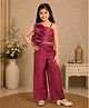 Tiny Kingdom Organza Woven Sleeveless Floral Applique Detailed & Embroidered Top & Palazzo Set - Pink