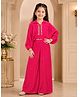 Tiny Kingdom Georgette Woven Full Bishop Sleeves Tassel Applique Detailed Top & Palazzo Set - Pink