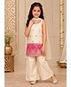 Tiny Kingdom Silk Woven Sleeveless Floral Embroidered & Gota Lace Embellished Top & Palazzo With Dupatta Set - Cream