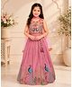 Tiny Kingdom Satin Woven Sleeveless Floral & Peacock Embroidered Lehenga Choli With Dupatta - Pink
