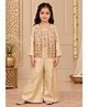 Tiny Kingdom Satin Woven Floral Design Beads Embellished Top & Palazzo Set With Full Sleeves Jacket - Cream