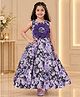Tiny Kingdom Satin Woven Sleeveless Floral Printed & Applique Detailed Gown - Purple