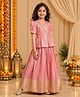 Tiny Kingdom Woven Half Sleeves Zari Work Embellished Top & Skirt Set - Pink