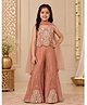 Tiny Kingdom Satin Woven Sleeveless Top & Palazzo With Dupatta Set - Brown