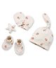Cocoon Care Bamboo Knit Strawberry Printed Cap Gloves & Booties Set - Beige