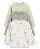 Cocoon Care Bamboo Knit Pack Of 3 Full Sleeves Solid & Strawberry Printed Tees - Grey Light Green & White