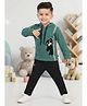 CRUNCHY NACHOS Knitted Full Sleeves Bear Printed Pre Winter Hooded Tee & Pants Set - Green