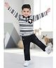 CRUNCHY NACHOS Knitted Full Sleeves Striped Dinosaur Patch Detailed Polo Tee & Pants Set - Black