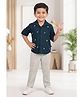 CRUNCHY NACHOS Knit Full Sleeves Floral Embroidered Shirt & Pants Set - Navy Blue