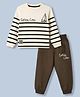 Mini Donuts Cotton Single Jersey Knit Full Sleeves T-Shirt and Jogger with Full Length and Sailboat Print in Brown