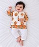 KID1 Cotton Woven Full Sleeves Floral Printed Kurta & Pyjama With Jacket Set - White & Orange