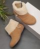 Tiny Bugs Fur Detailed Stones Embellished Zip Closure Boots - Tan