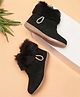 Tiny Bugs Fur Detailed Stones Embellished Zip Closure Boots - Black