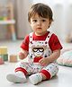 Merope Cotton Blend Knit Half Sleeves Bear Patch Detailed Romper - Red