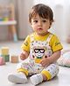 Merope Cotton Blend Knit Half Sleeves Bear Patch Detailed Romper - Yellow