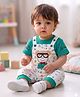 Merope Cotton Blend Knit Half Sleeves Bear Patch Detailed Romper - Green