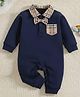 Merope Cotton Blend Knit Half Sleeves Bow Applique Detailed Romper - Navy Blue