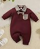 Merope Cotton Blend Knit Half Sleeves Bow Applique Detailed Romper - Maroon