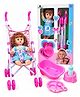 Sanjary Baby Doll Stroller Playset with Bathtub Feeding Bottle Tray and Accessories Pretend Care Roleplay Toy color design may vary