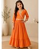 Little Ginnie Cotton Woven Three Fourth Sleeves Lace Embellished Lehenga Choli Set - Orange